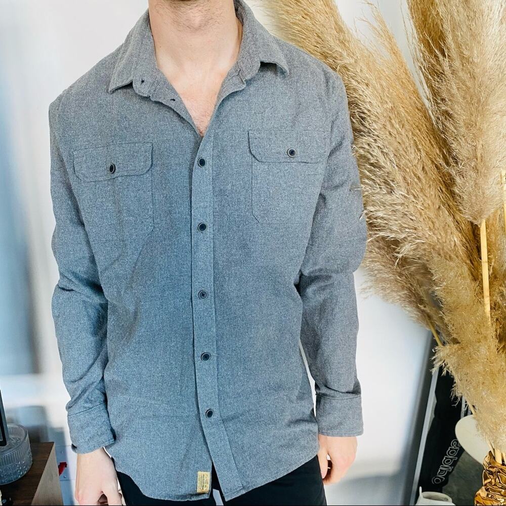 JACHS MENS Flannel Soft Grey Gray Button Down Front Shirt Jacket Shacket L